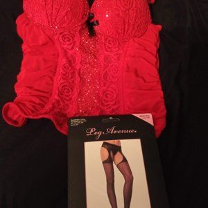 Very Sexy Red Hot Bustier Lingerie with Stockings